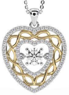 Diamond Gold Silver Celtic Heart Necklace