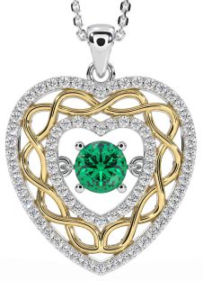 Diamond Emerald Gold Silver Celtic Heart Necklace