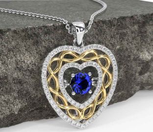 Diamond Sapphire Gold Silver Celtic Heart Necklace
