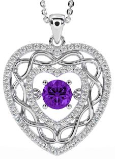 Diamond Amethyst White Gold Celtic Heart Necklace