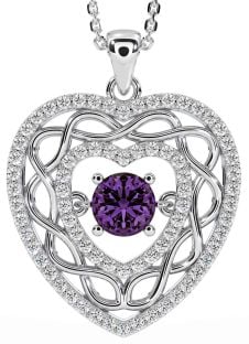 Diamond Alexandrite White Gold Celtic Heart Necklace