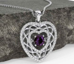 Diamond Alexandrite White Gold Celtic Heart Necklace