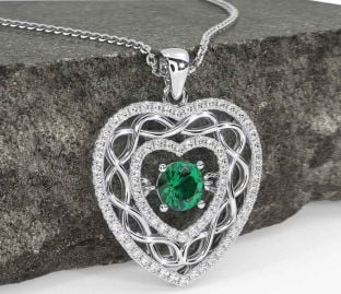 Diamond Emerald White Gold Celtic Heart Necklace