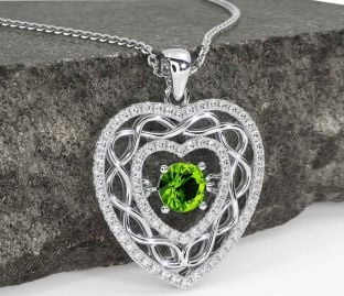 Diamond Peridot White Gold Celtic Heart Necklace