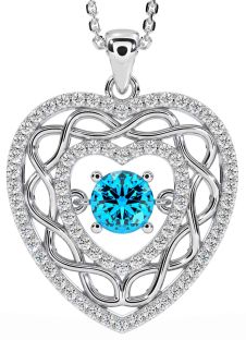 Diamond Topaz White Gold Celtic Heart Necklace