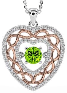 Diamond Peridot White Rose Gold Celtic Heart Necklace