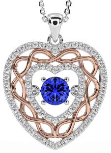 Diamond Sapphire White Rose Gold Celtic Heart Necklace