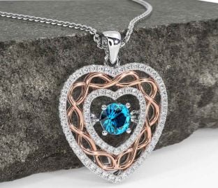 Diamond Topaz White Rose Gold Celtic Heart Necklace
