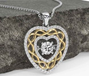 Diamond White Yellow Gold Celtic Heart Necklace