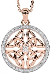 Diamond Rose Gold Silver Celtic Trinity Knot Necklace