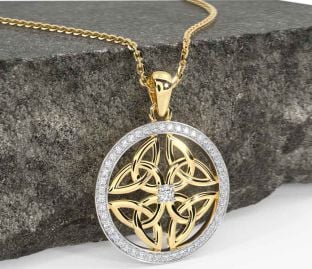 Diamond Gold Silver Celtic Trinity Knot Necklace