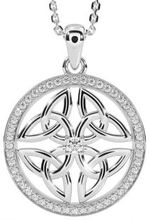 Diamond Silver Celtic Trinity Knot Necklace