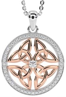 Diamond White Rose Gold Celtic Trinity Knot Necklace