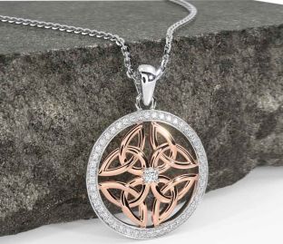 Diamond White Rose Gold Celtic Trinity Knot Necklace