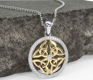 Diamond White Yellow Gold Celtic Trinity Knot Necklace