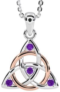 Amethyst Rose Gold Silver Celtic Trinity Knot Necklace