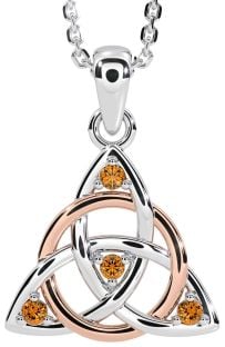 Citrine Rose Gold Silver Celtic Trinity Knot Necklace