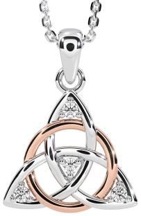 Diamond Rose Gold Silver Celtic Trinity Knot Necklace