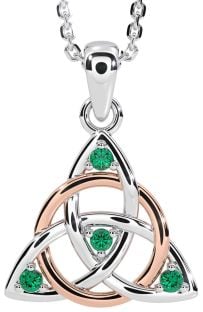 Emerald Rose Gold Silver Celtic Trinity Knot Necklace