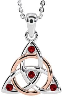 Garnet Rose Gold Silver Celtic Trinity Knot Necklace