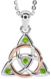 Peridot Rose Gold Silver Celtic Trinity Knot Necklace