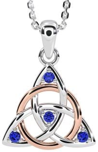 Sapphire Rose Gold Silver Celtic Trinity Knot Necklace