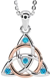 Topaz Rose Gold Silver Celtic Trinity Knot Necklace