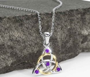 Amethyst Gold Silver Celtic Trinity Knot Necklace