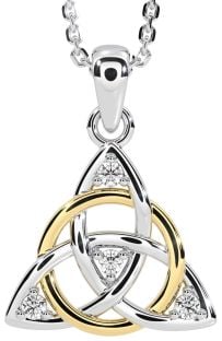 Diamond Gold Silver Celtic Trinity Knot Necklace