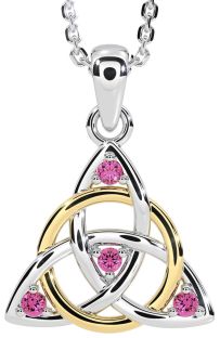 Pink Tourmaline Gold Silver Celtic Trinity Knot Necklace