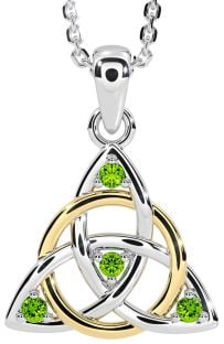 Peridot Gold Silver Celtic Trinity Knot Necklace