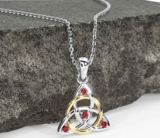 Ruby Gold Silver Celtic Trinity Knot Necklace