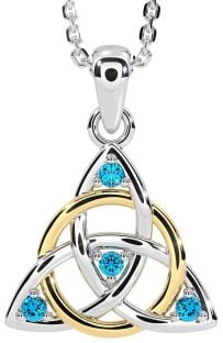 Topaz Gold Silver Celtic Trinity Knot Necklace