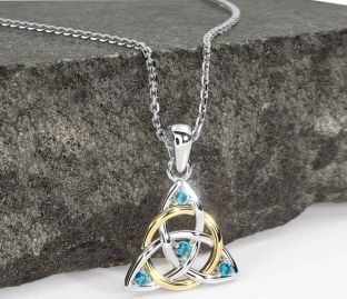 Topaz Gold Silver Celtic Trinity Knot Necklace