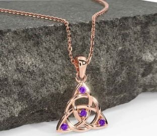 Amethyst Rose Gold Silver Celtic Trinity Knot Necklace