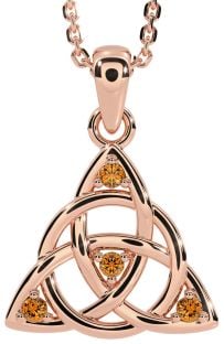 Citrine Rose Gold Silver Celtic Trinity Knot Necklace