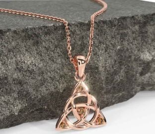 Citrine Rose Gold Silver Celtic Trinity Knot Necklace