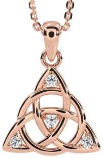 Diamond Rose Gold Silver Celtic Trinity Knot Necklace