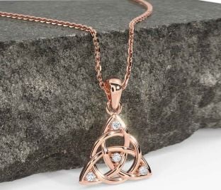 Diamond Rose Gold Silver Celtic Trinity Knot Necklace