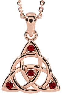 Garnet Rose Gold Silver Celtic Trinity Knot Necklace