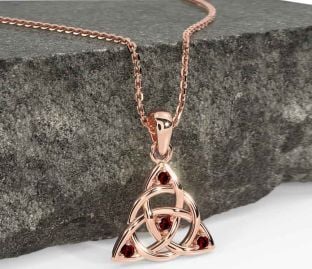 Garnet Rose Gold Silver Celtic Trinity Knot Necklace