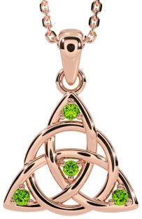 Peridot Rose Gold Silver Celtic Trinity Knot Necklace