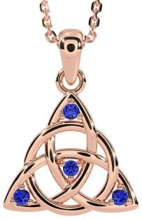 Sapphire Rose Gold Silver Celtic Trinity Knot Necklace