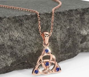 Sapphire Rose Gold Silver Celtic Trinity Knot Necklace