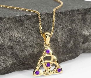 Amethyst Gold Silver Celtic Trinity Knot Necklace