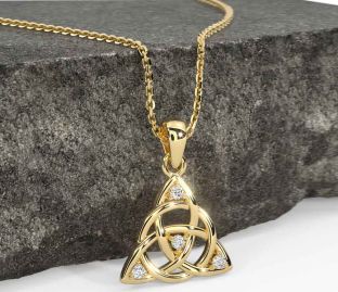 Diamond Gold Silver Celtic Trinity Knot Necklace