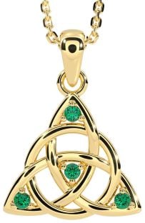 Emerald Gold Silver Celtic Trinity Knot Necklace