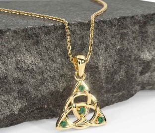 Emerald Gold Silver Celtic Trinity Knot Necklace