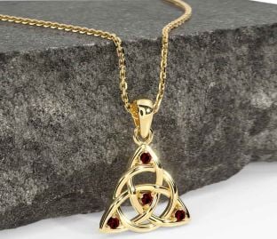 Garnet Gold Silver Celtic Trinity Knot Necklace