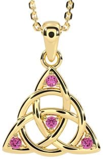 Pink Tourmaline Gold Silver Celtic Trinity Knot Necklace